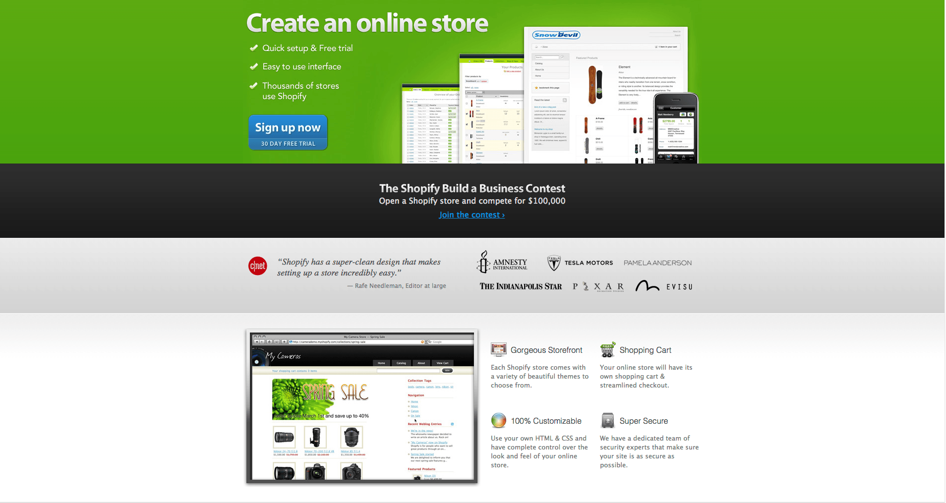 Shopify's website from a decade ago